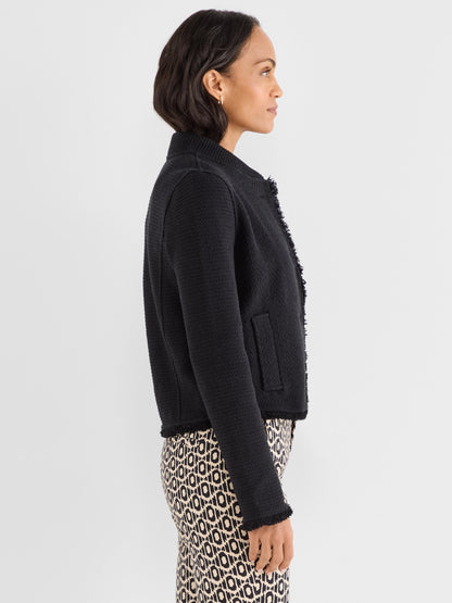 Fringe Mix Knit Bomber Jacket