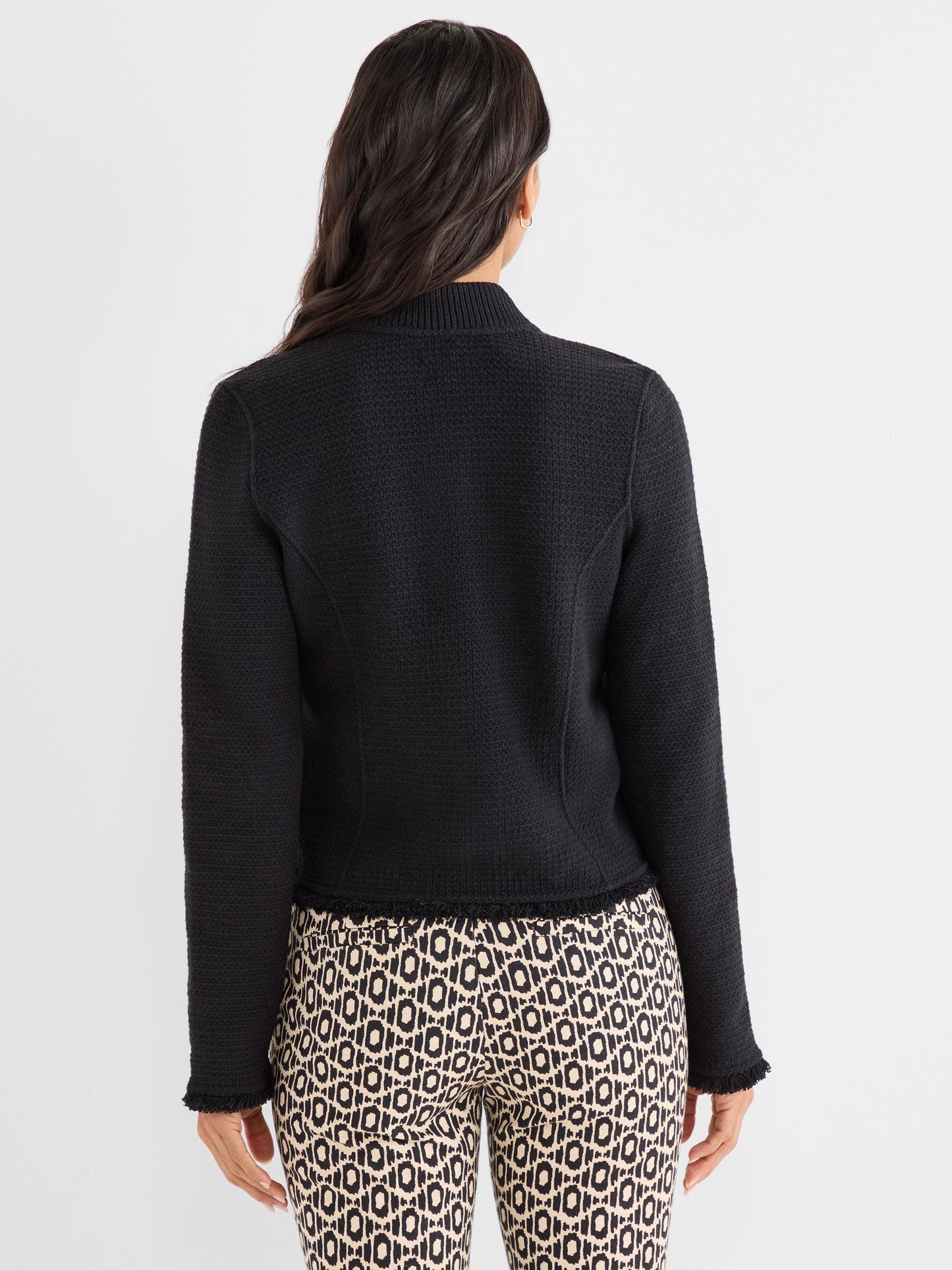 Fringe Mix Knit Bomber Jacket