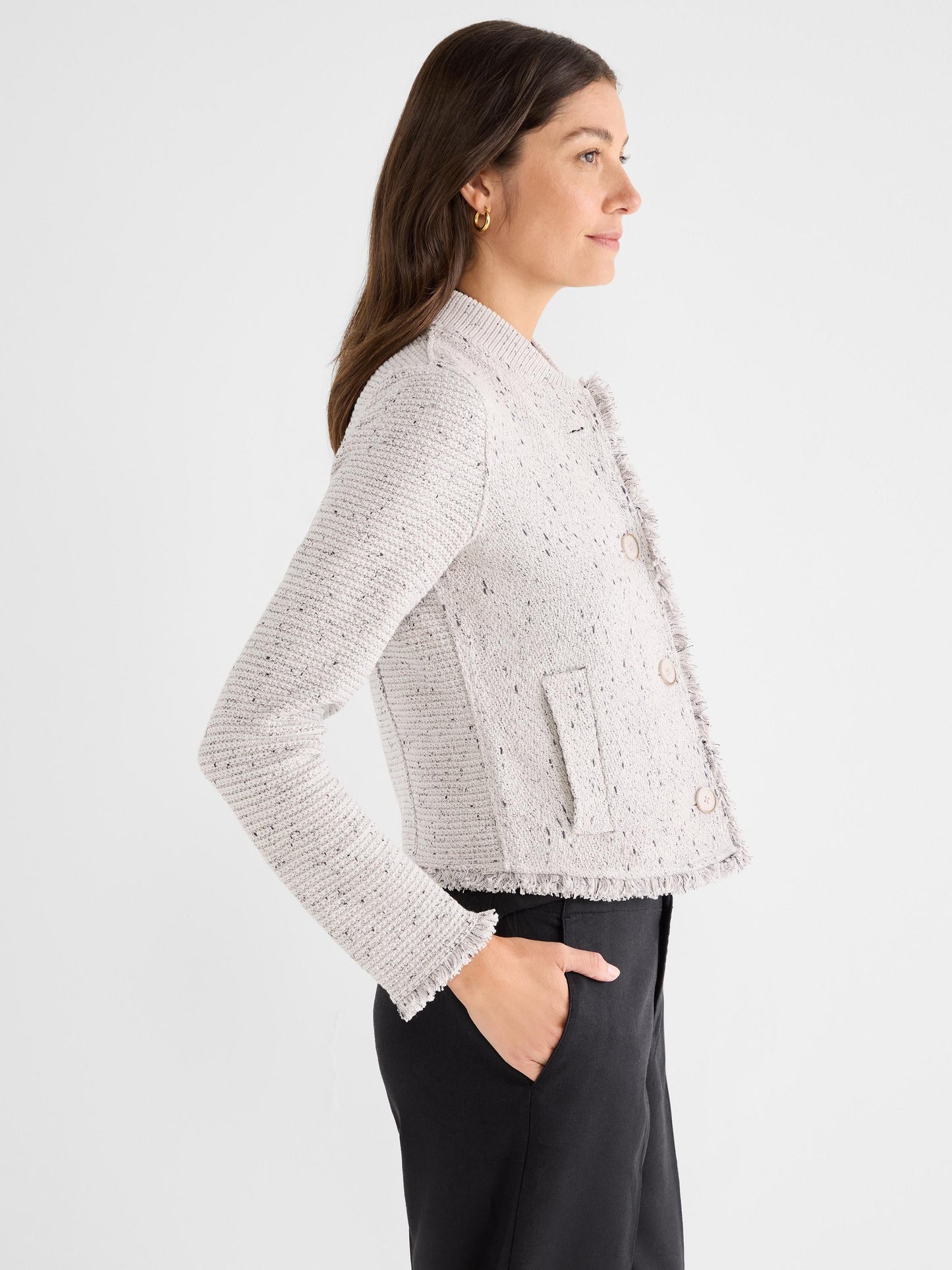 Fringe Mix Knit Bomber Jacket