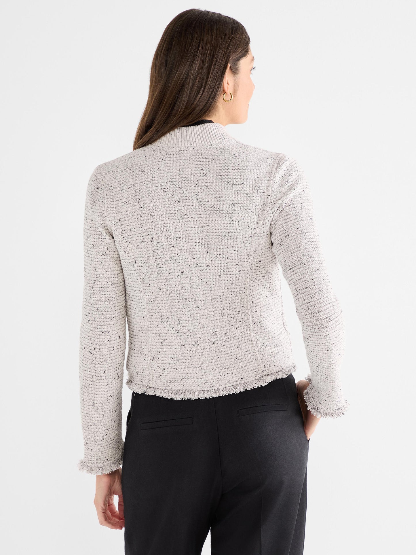Fringe Mix Knit Bomber Jacket