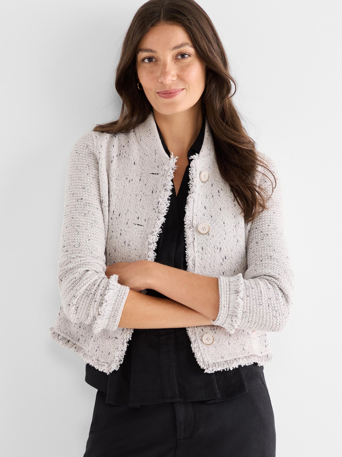 Fringe Mix Knit Bomber Jacket