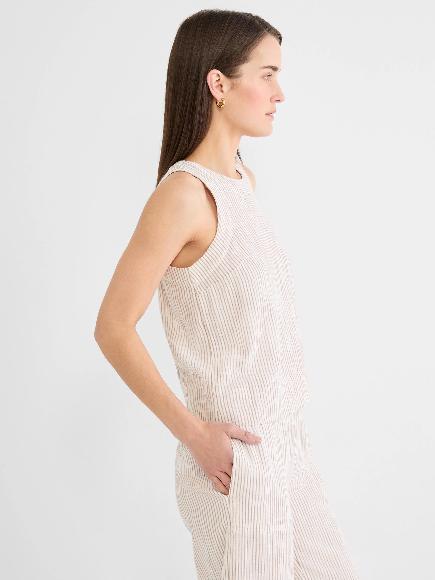 Pinstripe Gauze Pop On Tank
