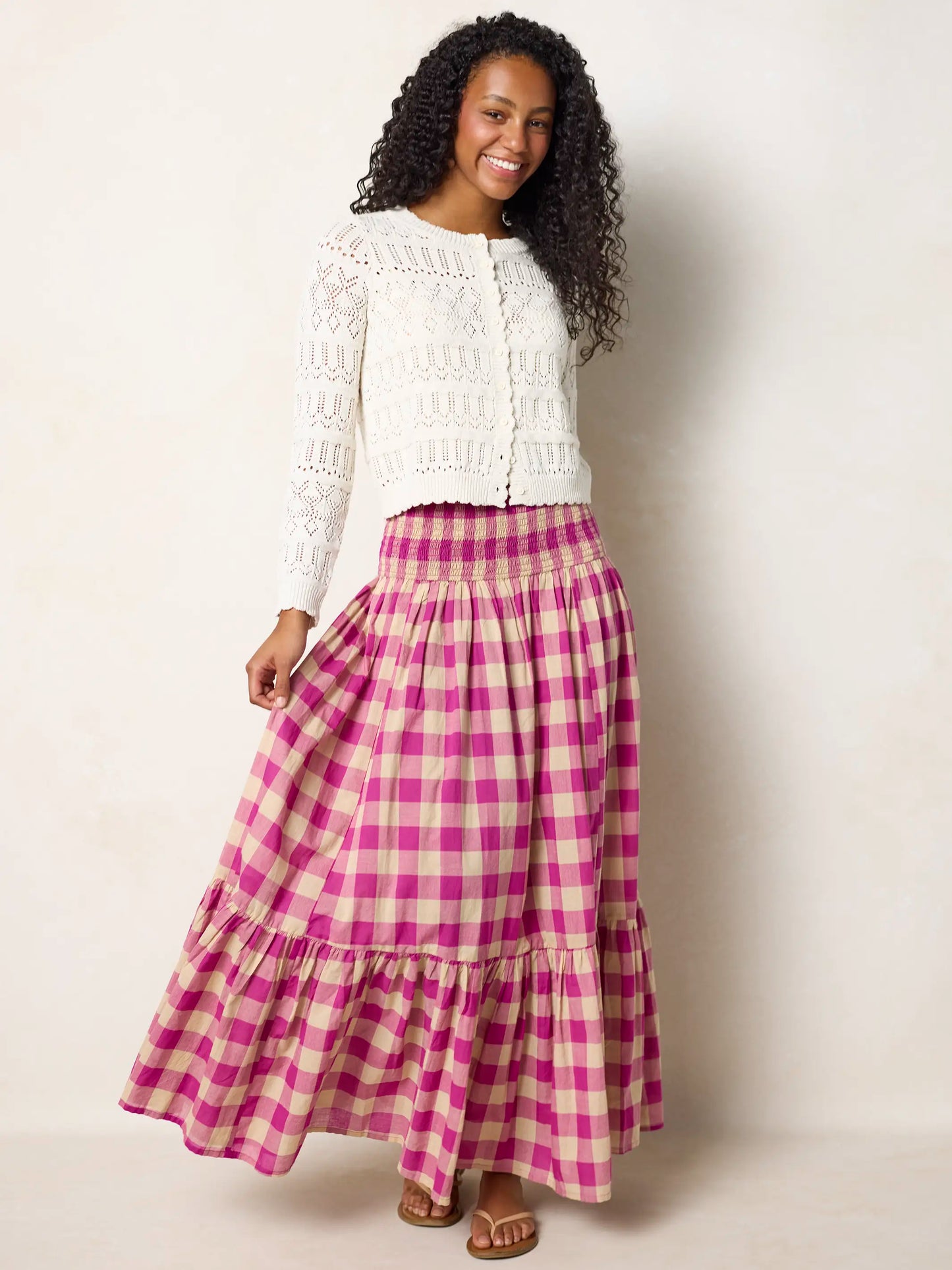 Flora Convertible Cotton Maxi Skirt - Fuchsia Gingham
