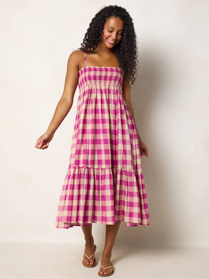 Flora Convertible Cotton Maxi Skirt - Fuchsia Gingham