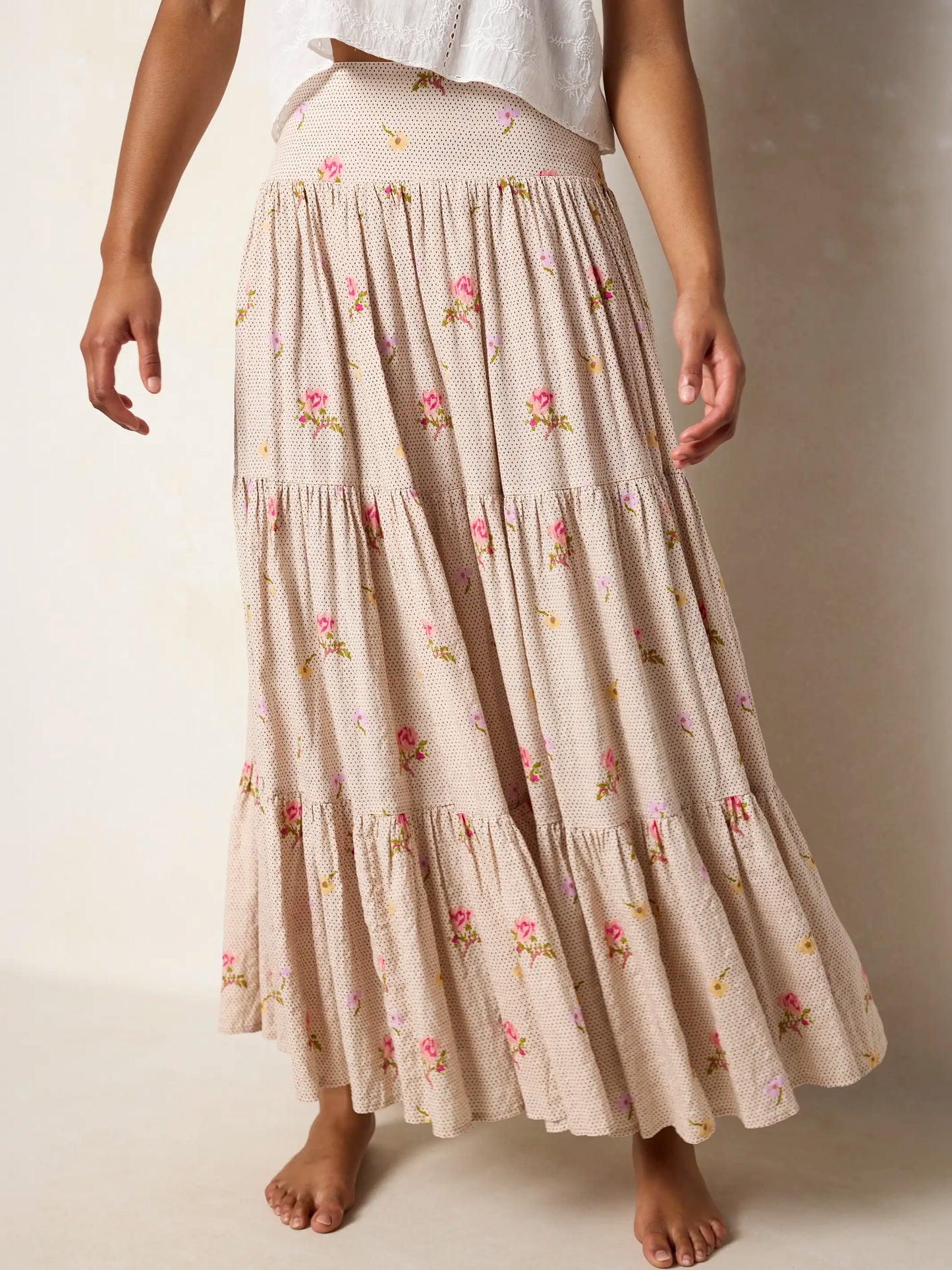 Hanna Convertible Maxi Skirt - Pin Dot Prairie Cream
