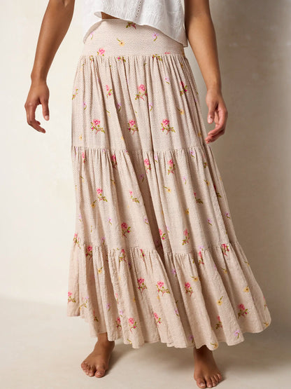 Hanna Convertible Maxi Skirt - Pin Dot Prairie Cream
