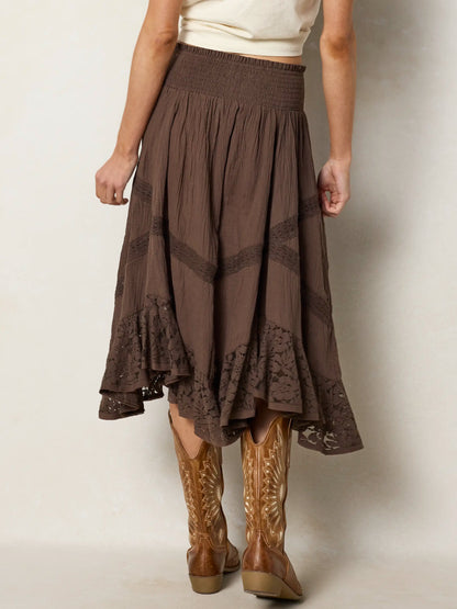Pretty In Lace Cotton Midi Skirt - Brown