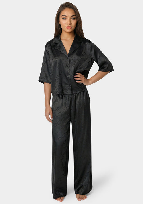 2pc Satin Notch Collar Pant Set