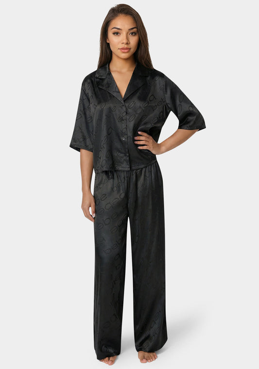 2pc Satin Notch Collar Pant Set