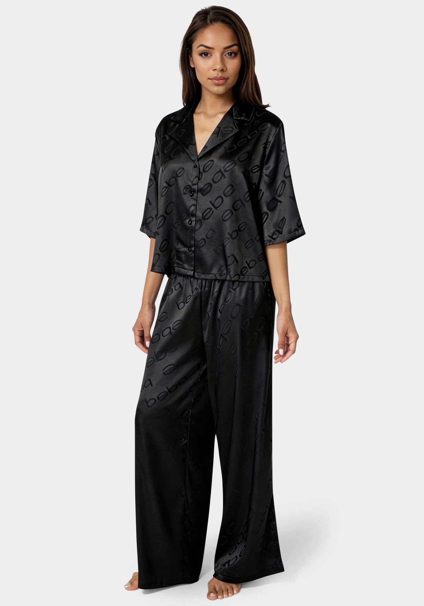 2pc Satin Notch Collar Pant Set
