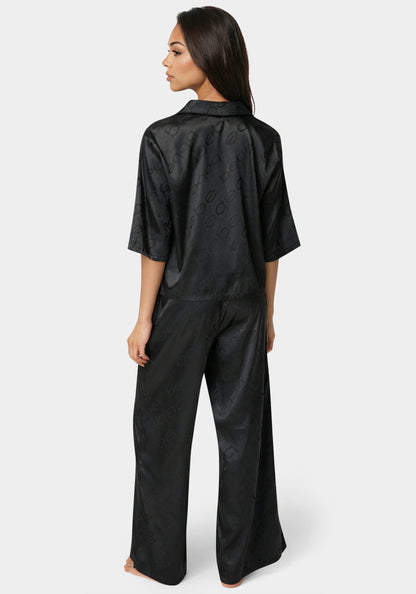 2pc Satin Notch Collar Pant Set