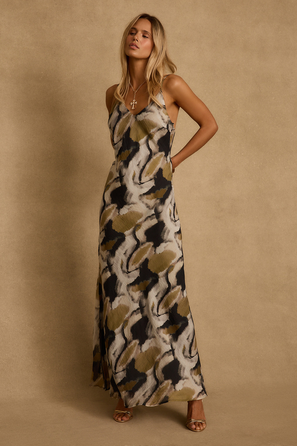 Solmar Olive Abstract Maxi Dress