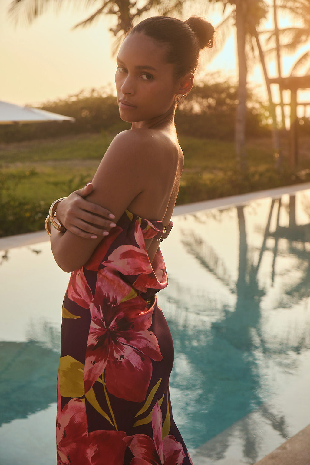 Natalia Plum Floral Strapless Maxi Dress