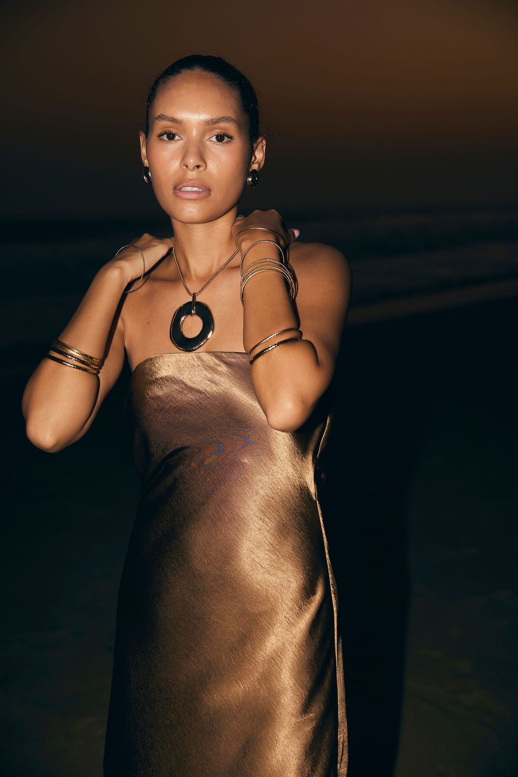 Natalia Bronze Strapless Maxi Dress
