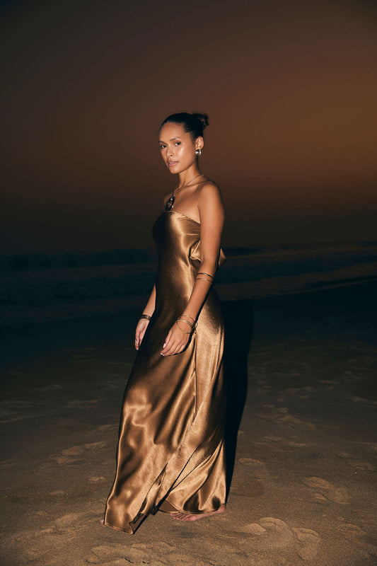 Natalia Bronze Strapless Maxi Dress