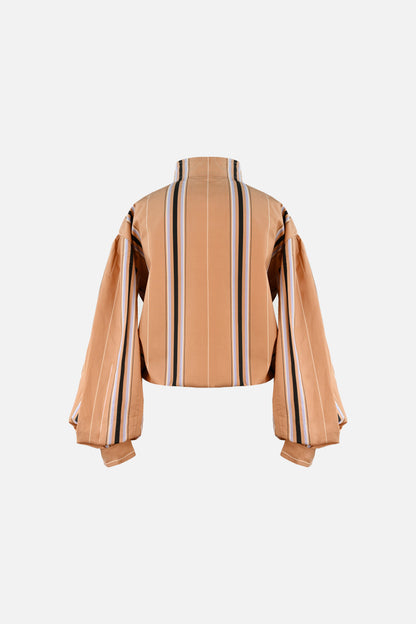 Stacy Cotton Boxy Jacket — Camel Striped