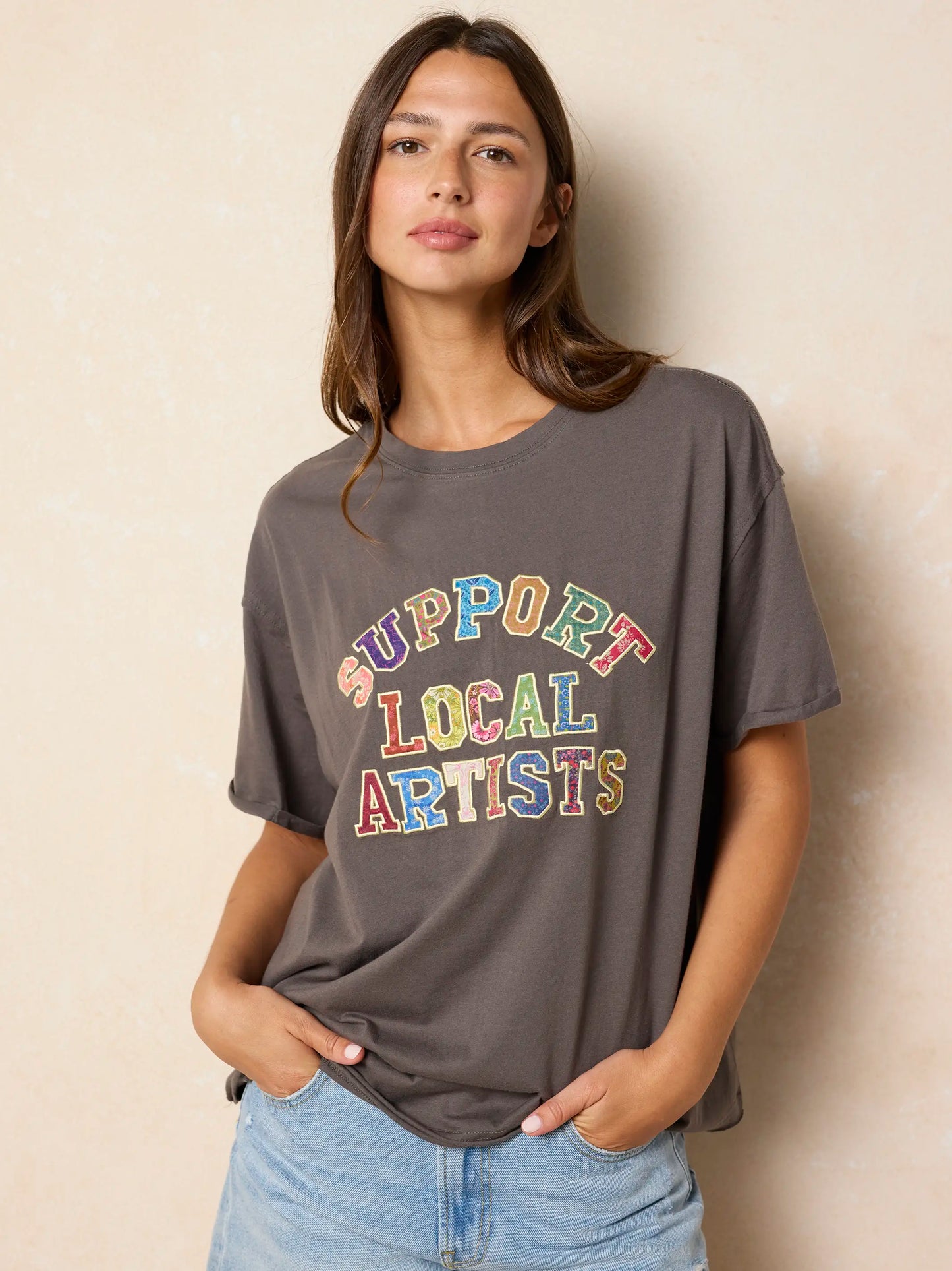 Take It In Cotton Applique Tee - Support Local Artists