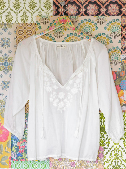 Christy Embroidered Cotton Blouse - Ivory