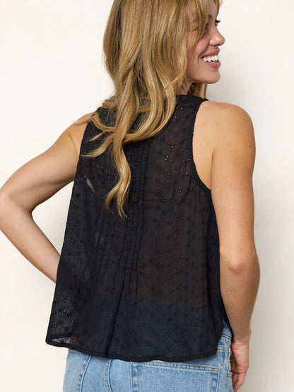 Savannah Sleeveless Cotton Eyelet Top - Black