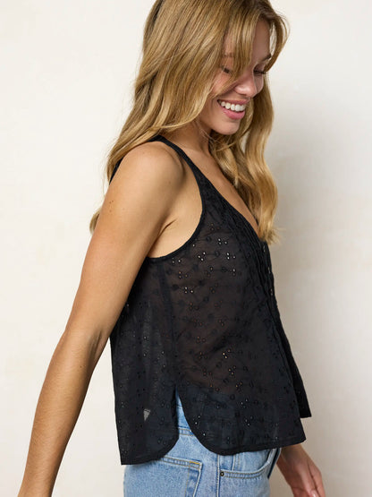Savannah Sleeveless Cotton Eyelet Top - Black
