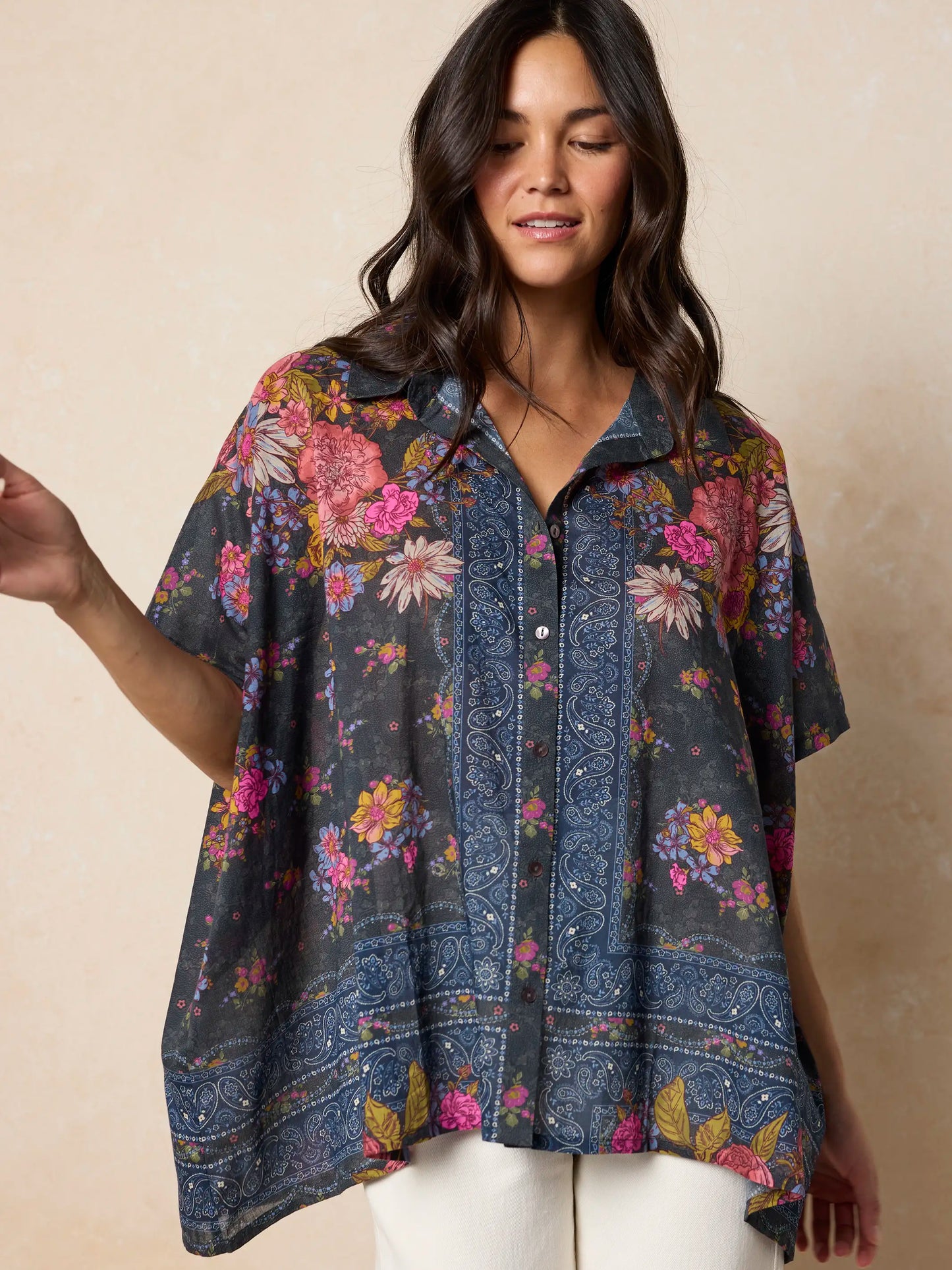 Kelly Oversized Cotton Button Down - English Garden Charcoal