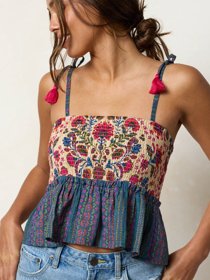 Gracie Smocked Top - Multicolored Folk Stripes