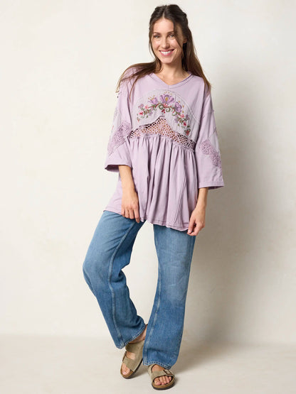 Secret Garden Embroidered Cotton Tunic - Lavender