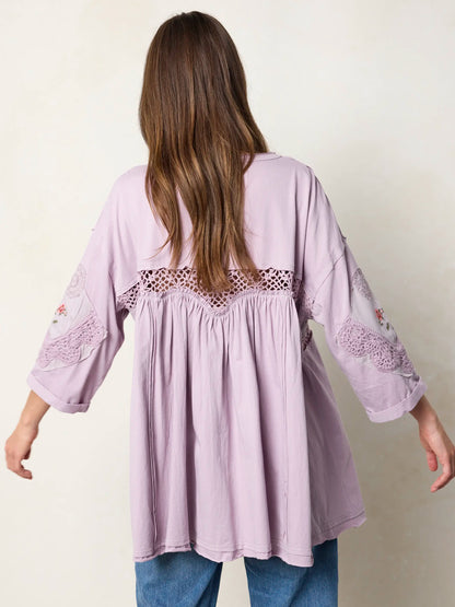 Secret Garden Embroidered Cotton Tunic - Lavender