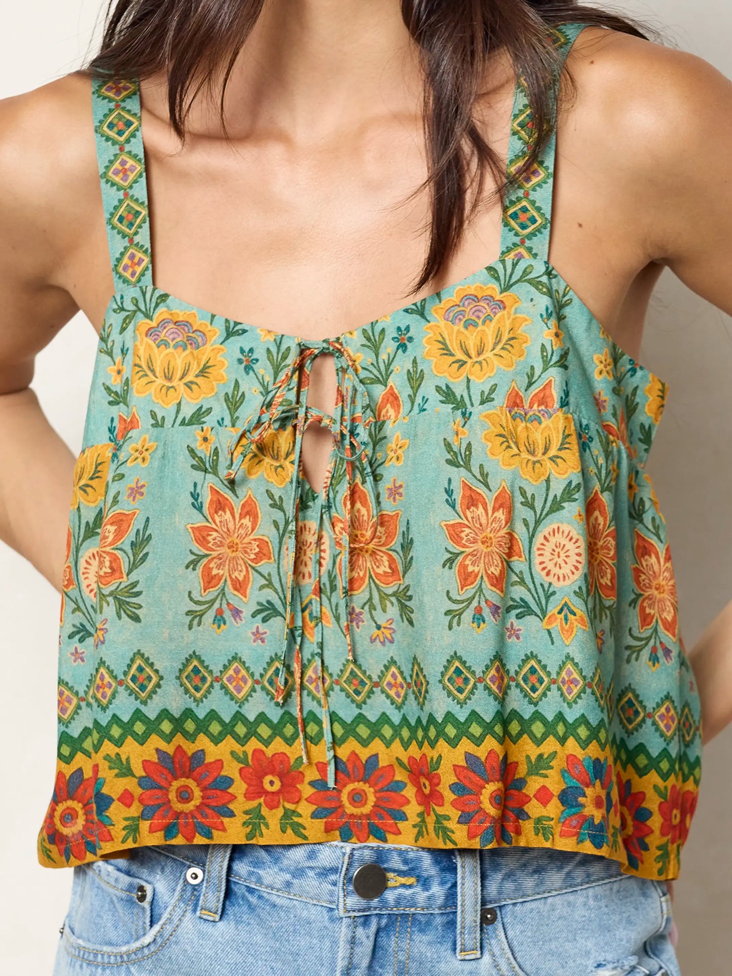 Cara Top - Buttercup Floral Seafoam
