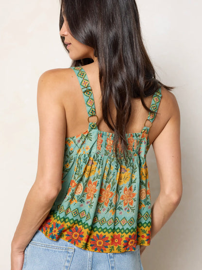 Cara Top - Buttercup Floral Seafoam