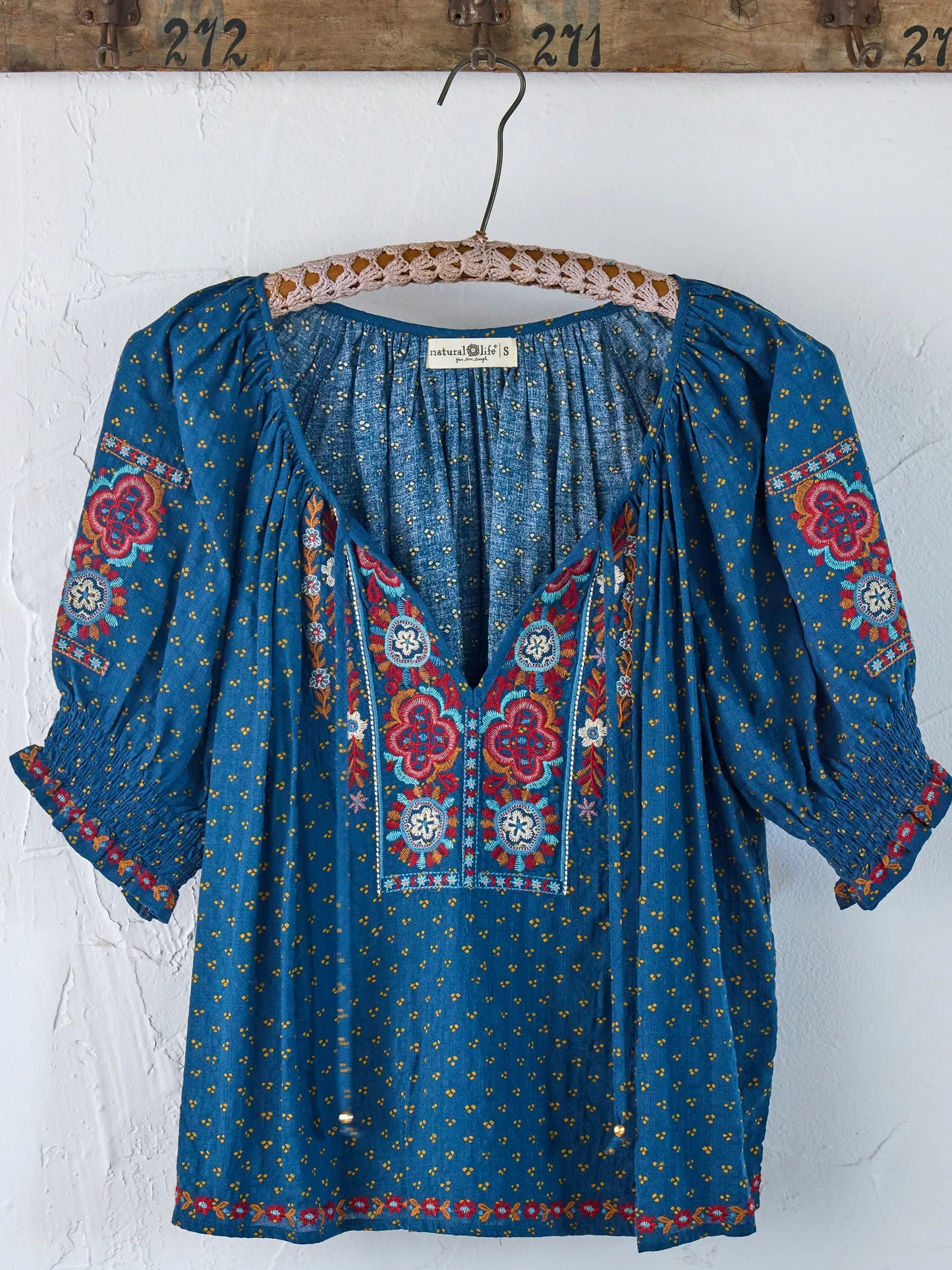 April Embroidered Top - Drawn Dots Navy