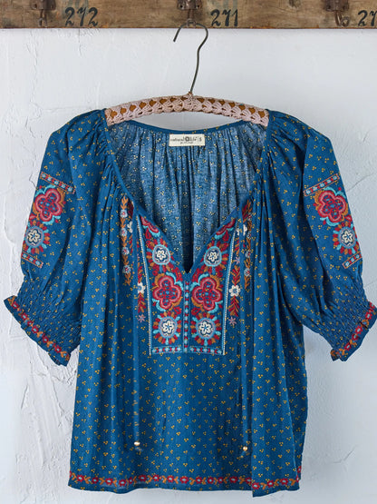April Embroidered Top - Drawn Dots Navy