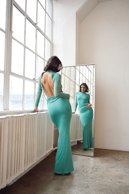 Salome Beaded Dress — Teal