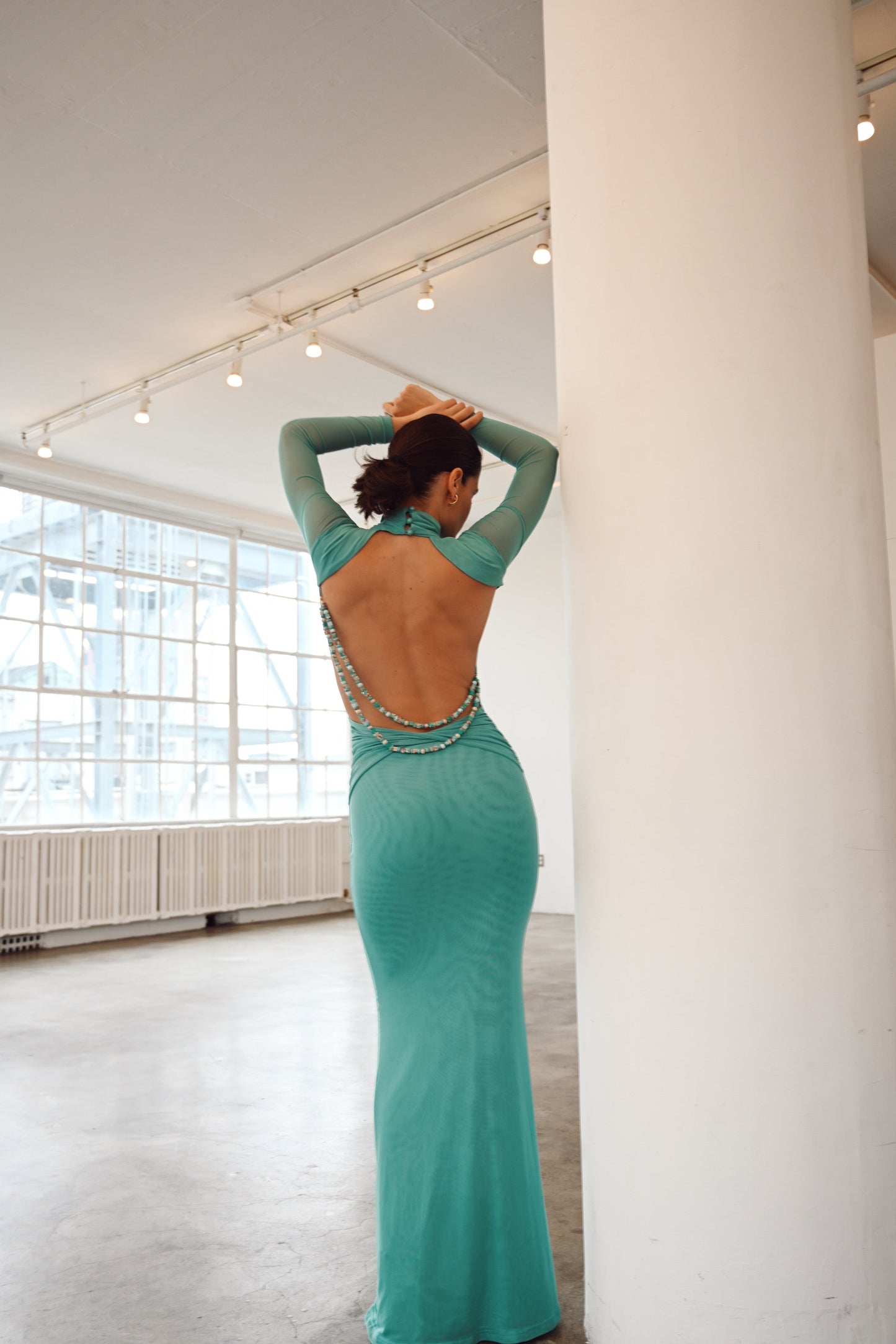 Salome Beaded Dress — Teal