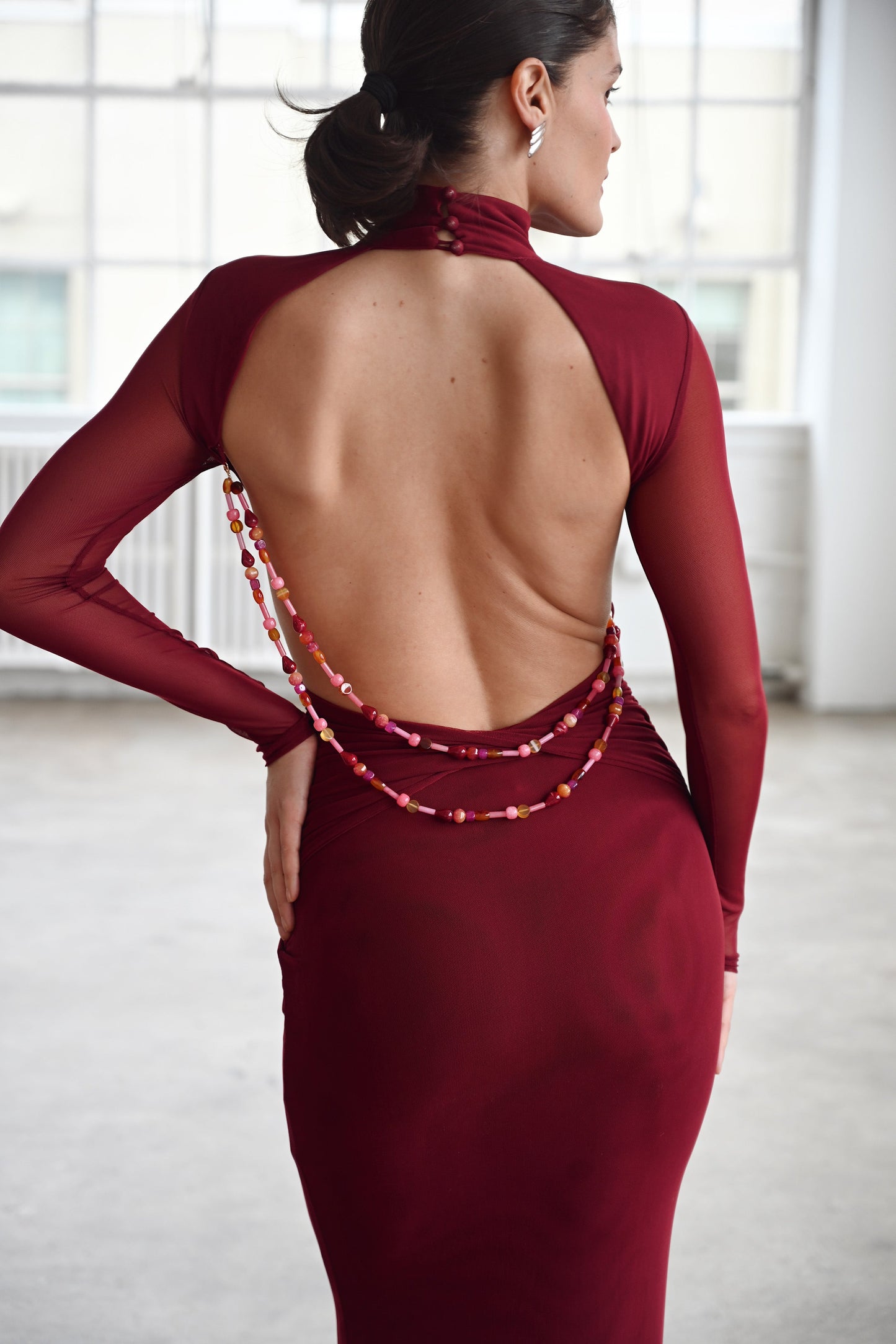 Salome Beaded Dress — Merlot