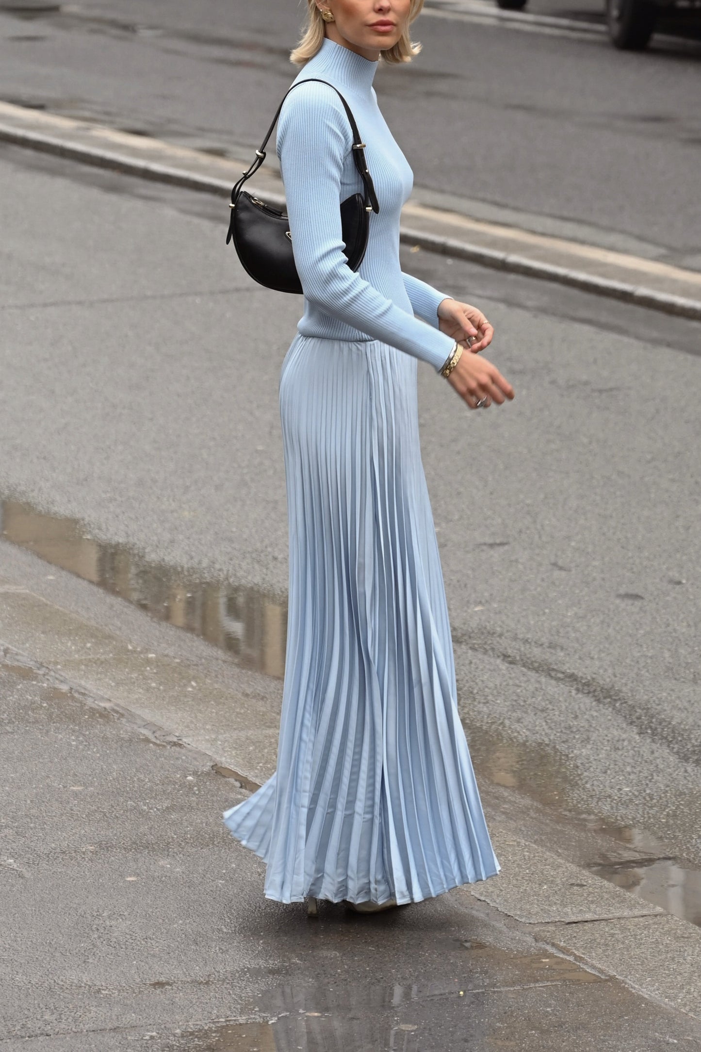 Aziel Pleated Dress — Baby Blue
