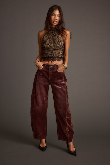 Vivette Black Lace Mock Neck Halter Top