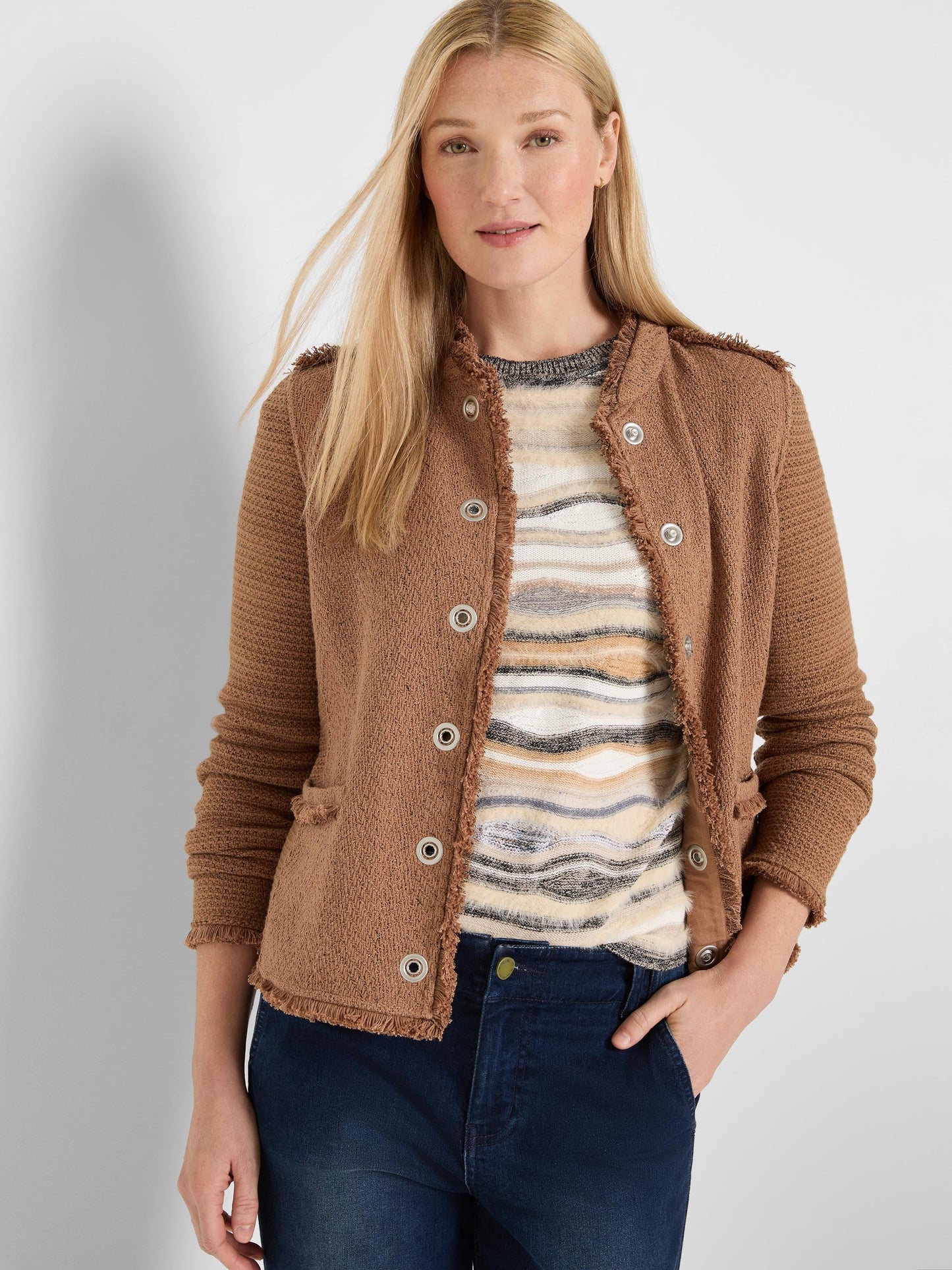 Military Fringe Mix Knit Jacket