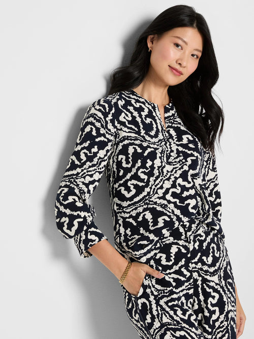Indigo Leaf Double Crepe Top