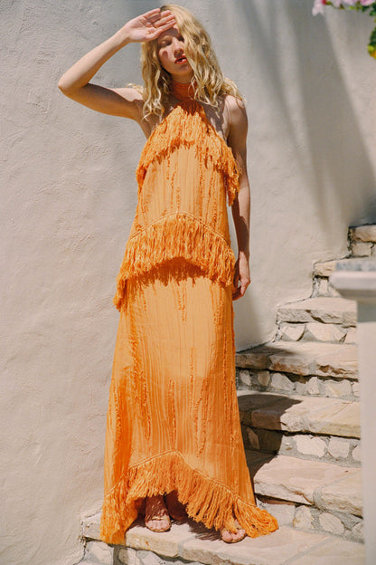 Lennie Fringe Skirt — Orange