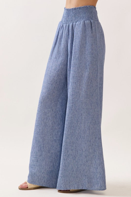 Bria High Waist Wide Leg Stripe Print Pants Blue