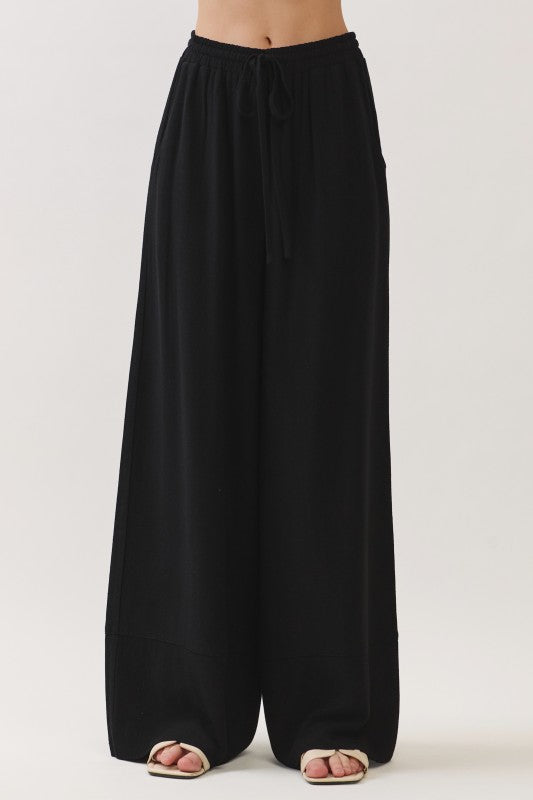 Paris Drawstring Linen Wide Leg Pants Black