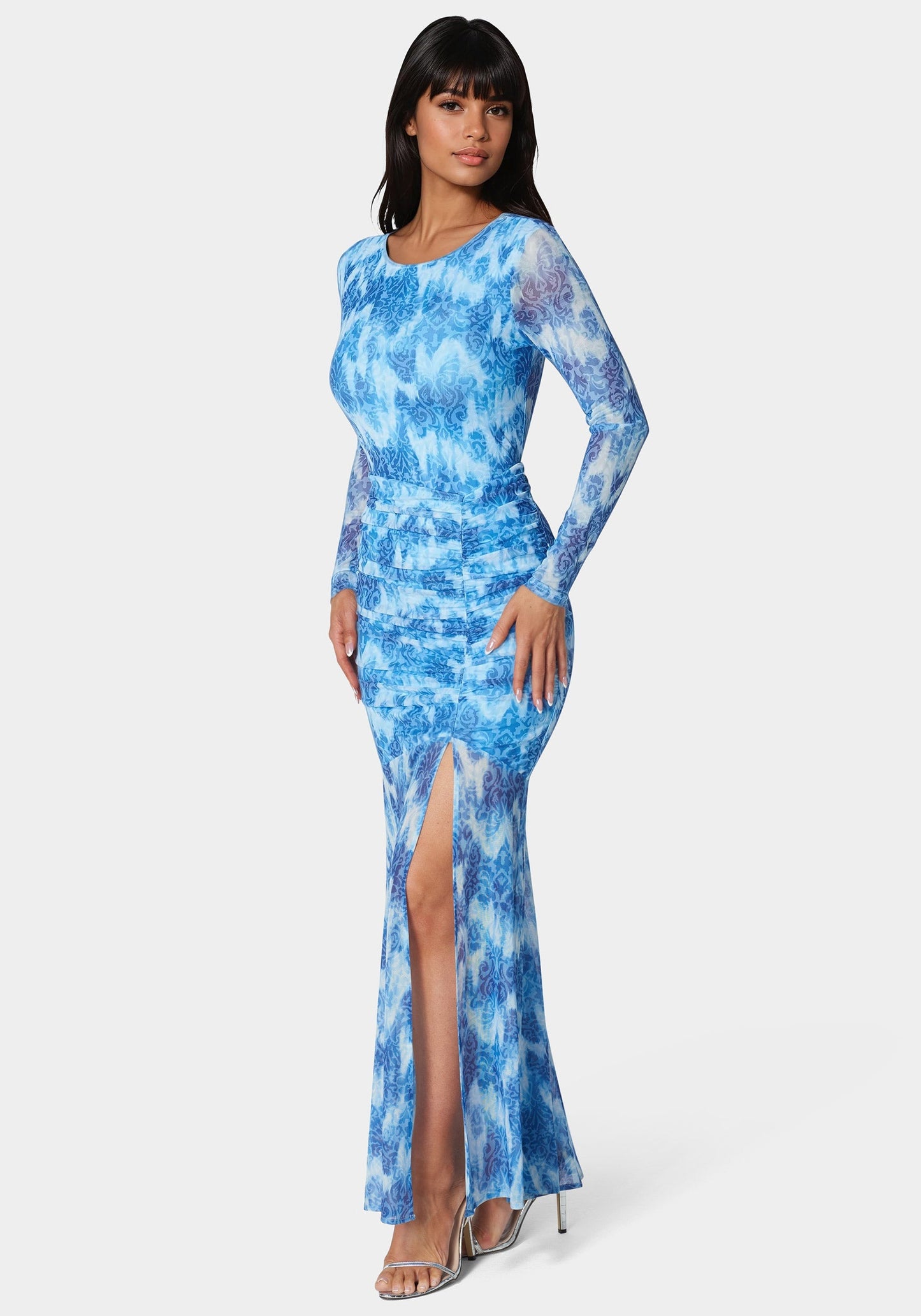 Ruched Longsleeve Printed Maxi Dress