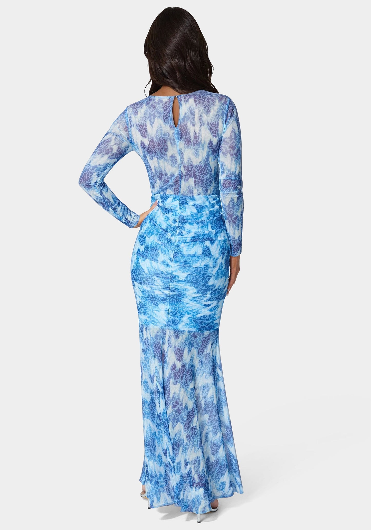 Ruched Longsleeve Printed Maxi Dress