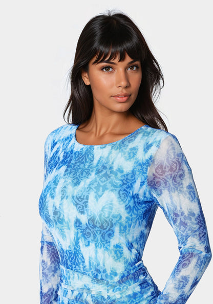 Ruched Longsleeve Printed Maxi Dress