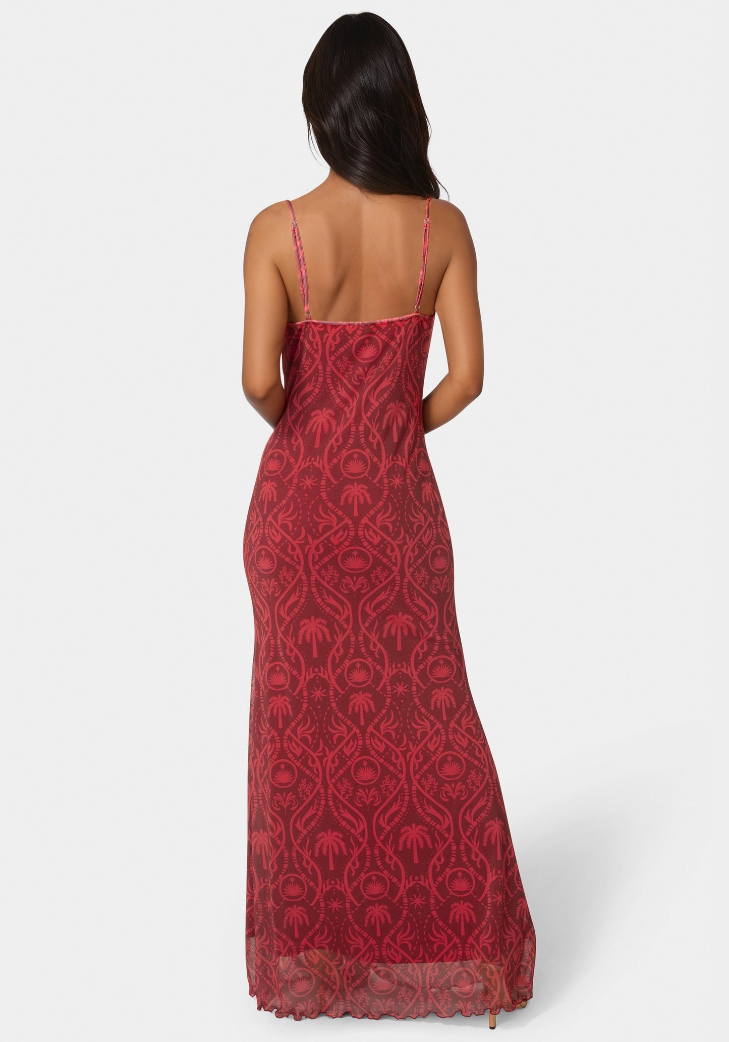 Printed Mesh Cowl Gown