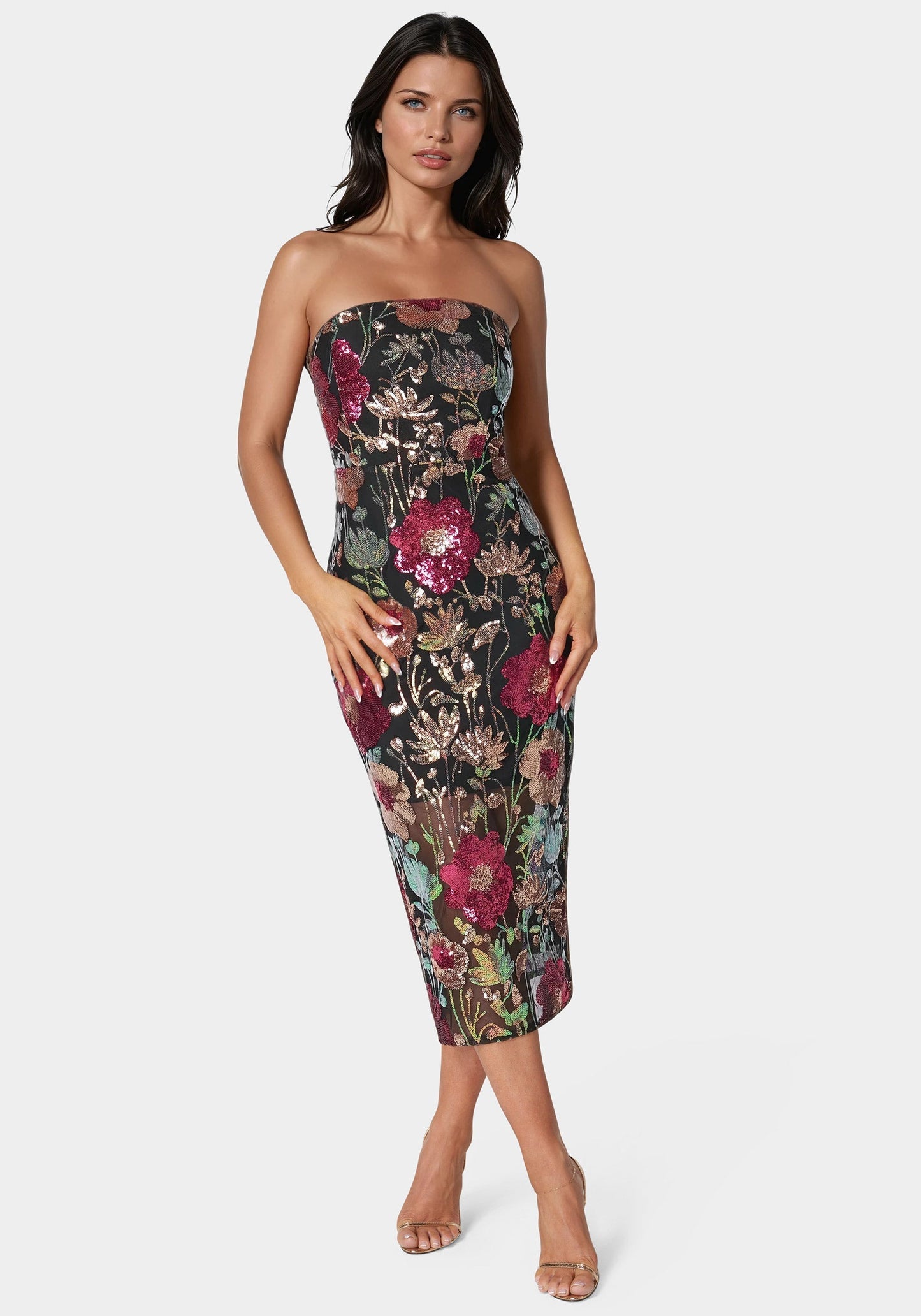 Strapless Sequin Midi Dress