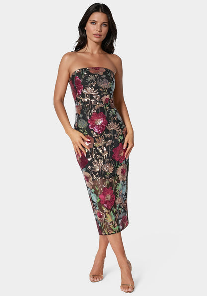 Strapless Sequin Midi Dress