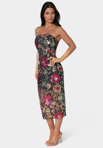 Strapless Sequin Midi Dress