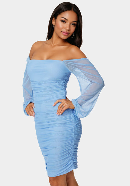 Blouson Sleeve Ruched Mini Dress